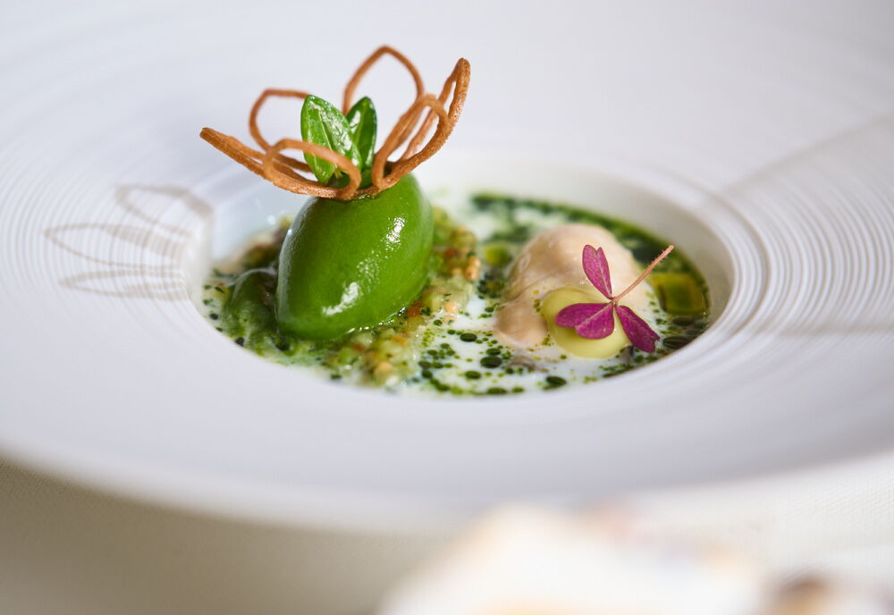 Artfully arranged Gillardeaux oysters on a flat plate