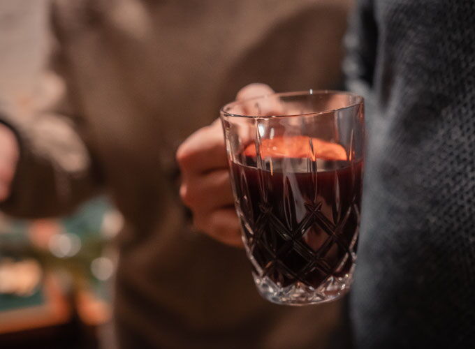 Mulled wine in a festive winter atmosphere during Christmas season.