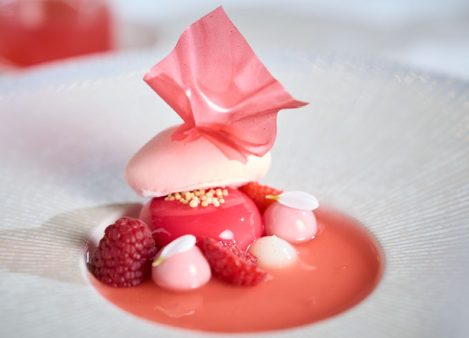 Artfully arranged champagne dessert